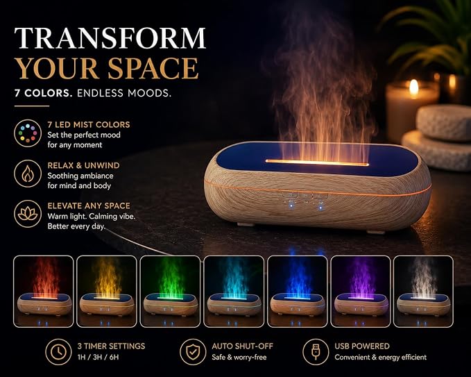 AquaAura Essential Oil Diffuser, 160ml Ultrasonic Aroma Diffuser with Color-Changing Mist, 7 LED Colors, Timer & Auto Shut-Off for Bedroom, Home & Office