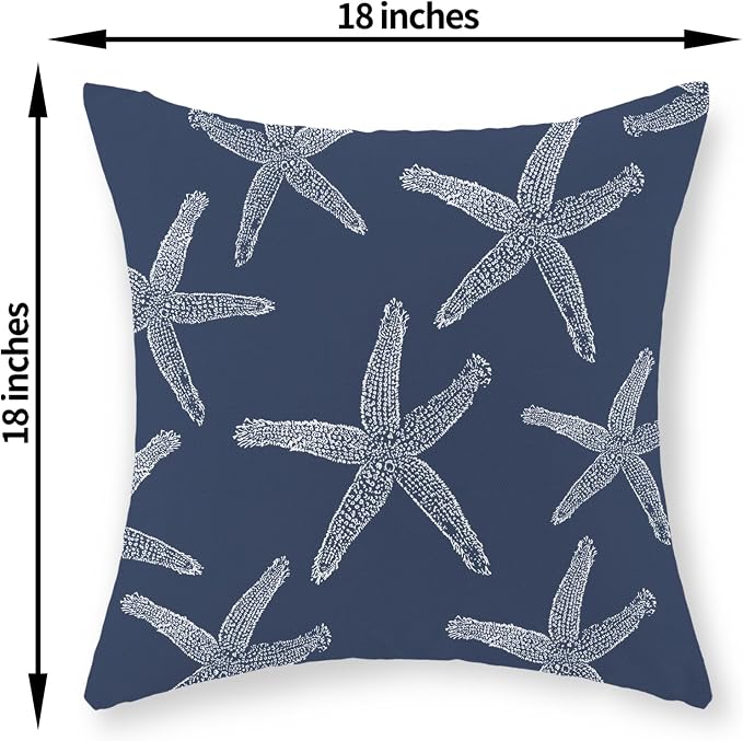 Navy Blue Starfish Pillow Covers 18x18 Inch Set of 2 Coastal Throw Pillows Summer Nautical Ocean Theme Decorations Beach Pillowcase Linen Outdoor Decor Farmhouse Cushion Case for Home Bedroom