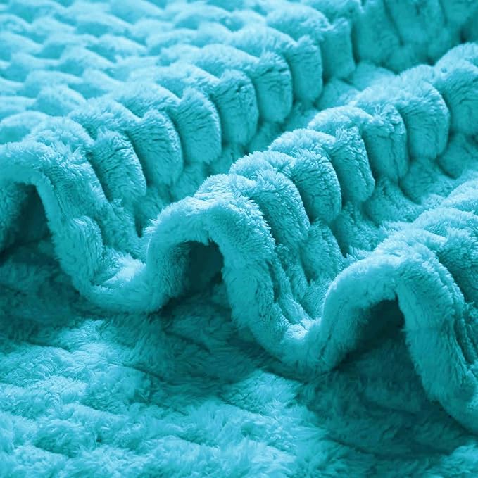 Excervent Hexagon Jacquard Throw Blanket for Bed, 50x70 Inches, Teal | Decorative Fuzzy Flannel Fleece Throw Blanket for Sofa Bed Couch, Super Soft Cozy, Suitable for All Seasons