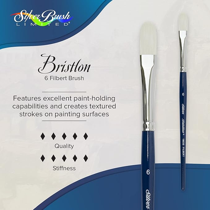 Silver Brush Limited 1903S6 Bristlon Filbert Brush for Acrylic and Oil Paintings, Size 6, Short Handle
