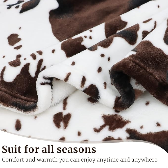 Cow Print Blanket Soft Flannel Cozy Cute Fleece Blankets and Throws for Adults Kids Boys Teens Gifts Warm Plush Lightweight Throw All-Season for Couch Sofa Bed 50"x60"
