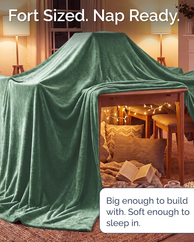 Ultra Soft Fleece Blanket Giant Blanket Size - Flannel Fleece Luxury Blanket - Lightweight for Couch Bed Chair - Thick, Warm and Breathable - All Season Cozy, Sage Green