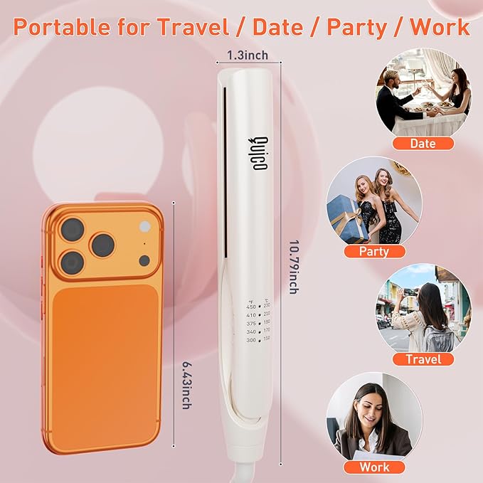 Quico Upgrade Hair Straightener, 100-240V Dual Voltage Travel Hair Straightener and Curler with 15s Heat Up, Professional Negative Ion Ceramic Flat Iron for Less Frizz, 5 Temp & Auto Shut-Off