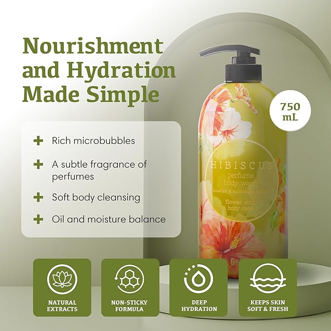 Jigott - Hibiscus Perfume Body Wash 25.3 FL OZ/ 750ml, K-beauty Daily Body Cleanser
