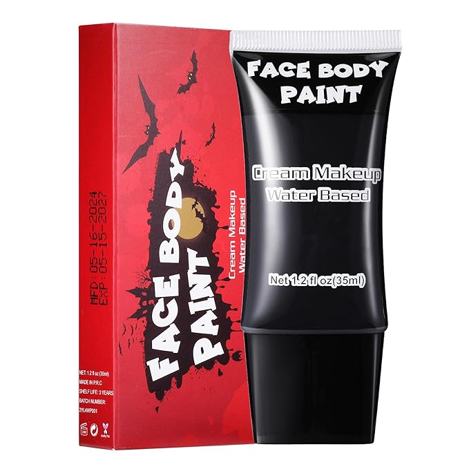 CCbeauty Black Face Paint, Cream Face Painting Kit, Professional Water Based Body Paint, Full Coverage Foundation Makeup, Halloween SFX Makeup For Clown Joker Skeleton Ghost Zombie Vampire Cosplay
