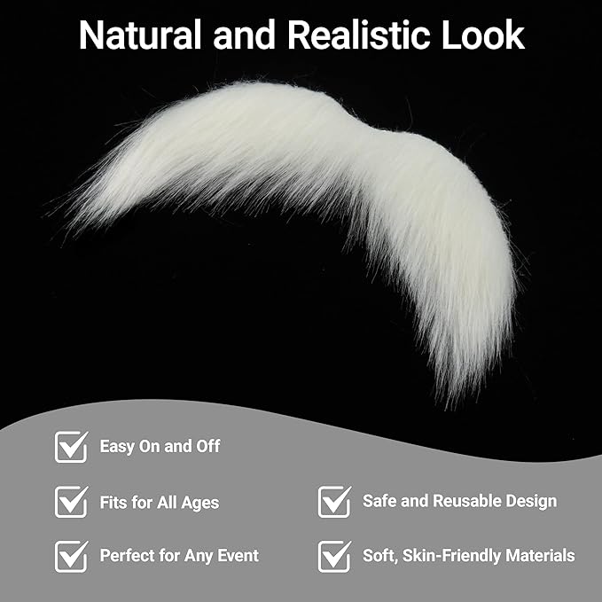 2Pcs Men Fake Mustache Realistic Mustaches Fake Facial Hair Beard for Cosplay Costume Halloween Parties
