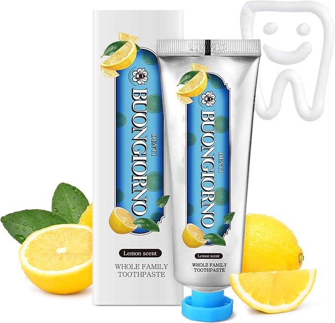 DENTI BUONGIORNO Plaque Care Toothpaste (Lemon Mint) – Deep Clean for Tartar Control & Heavy Plaque, Natural Whitening(Baking Soda), Cavity Protection, Paraben & SLS Free (3.52fl oz / 100g)