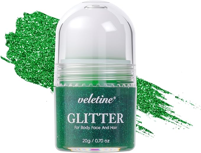 Body Glitter, Roll-on Glitter for Body, Face, Hair and Lip,Shimmer Three-Dimensional Glitter, Halloween Sparkling Body Contouring Highlight Makeup, 20g/0.7 oz (Green)