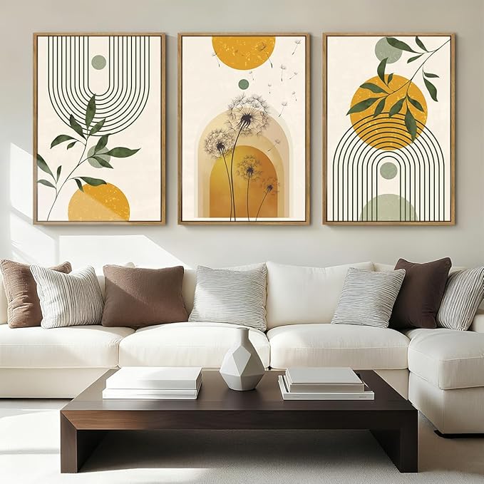 ANHUIB Boho Minimalist Canvas Wall Art 16x24 Inch Dandelion Plant Wall Decor Modern Geometric Artwork Abstract Line Botanical Painting Set if 3 for Living Room Bedroom Dining Room