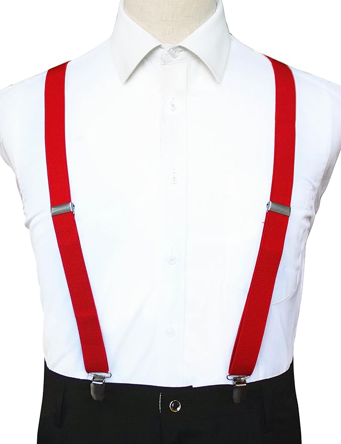 JEMYGINS Solid Color Mens Suspender with 3 Strong Clips Adjustable Braces