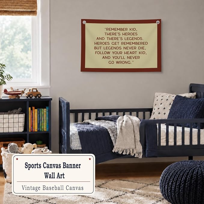 Vintage Baseball Wall Decor for Boys Room, Inspirational Sports Quote Canvas Banner, Retro Baseball Nursery Wall Art for Bedroom Playroom,Baby Shower Gifts,30x20 Inch(Yellow and Red)