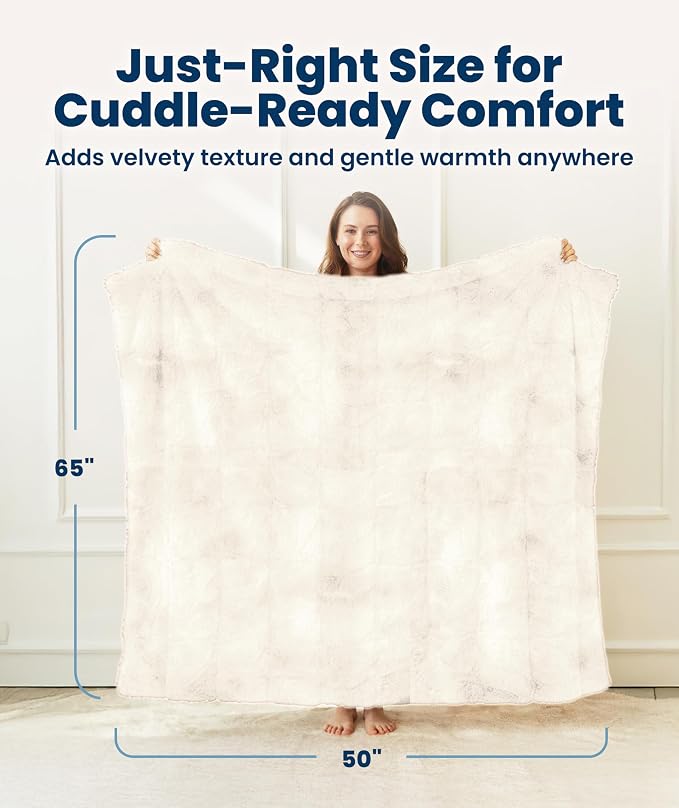 Everlasting Comfort Soft & Comfortable Ivory Faux Fur Throw Blanket for Couch - (50"x65") Minky & Fluffy Fall Blankets & Throws, Plush Fuzzy Cover for Bed, Sofa & Living Room - Cozy Home Decor