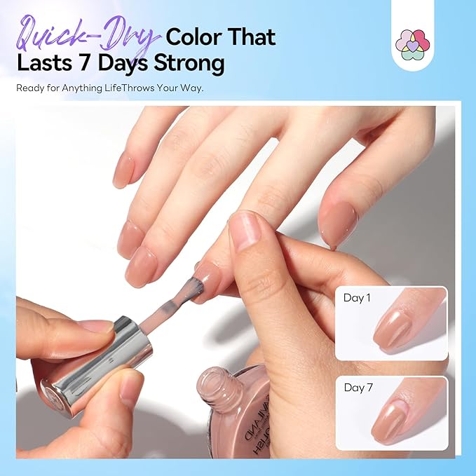 SAVILAND Nude Nail Polish Set: 6Pcs Classic Neutral Glitter Colors Quick Dry Nail Polish Fall Winter Mini 12-Free Fingernail Polish Vegan Nail Toes Lacquer DIY Manicure Women Gift Home Use