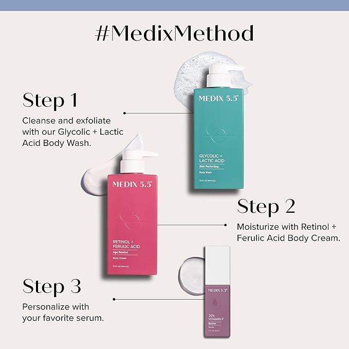 Medix 5.5 Retinol Body Lotion Firming Moisturizer | Crepey Skincare Treatment | Retinol Body Cream | Anti Aging Firming Cream For Women Targets Look Of Crepe Skin, Wrinkles, & Sagging Skin, 2-Pack