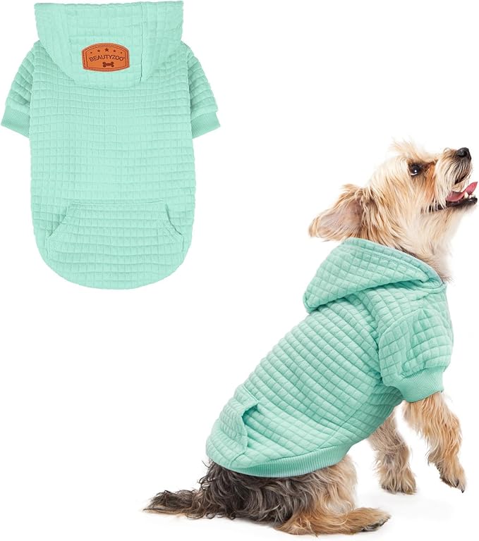 BEAUTYZOO Dog Hoodies Sweater for Small Dogs,Waffle‑Like Laminated Pet Coat | Warm Dog Sweatshirt with Pocket & Leash Hole,Pullover Clothes for Girl Boy Dogs & Cats,Stretchy & Easy‑On‑Off,Chihuahua Puppy