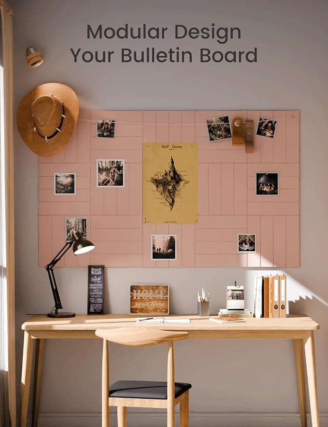 Fluxynara Felt Bulletin Board & Cork Board Alternative, Pink | 48" x 36" Pin board, Removable Adhesive Tabs, Easy Install Without Wall Damage, For Home Office Decor