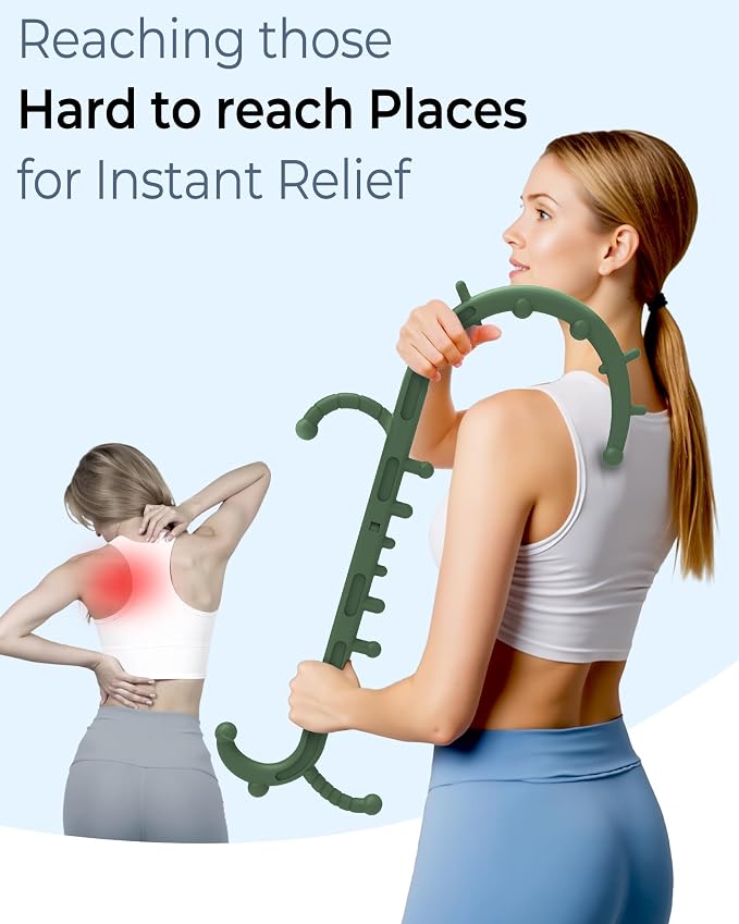 Back and Neck Massager for Pain Relief Deep Tissue, Upgraded Full Body Trigger Point Cane Massage Tools, Therapy Massage Stick Pressure Point Hook, Muscle Knot Remover Tool (Green)