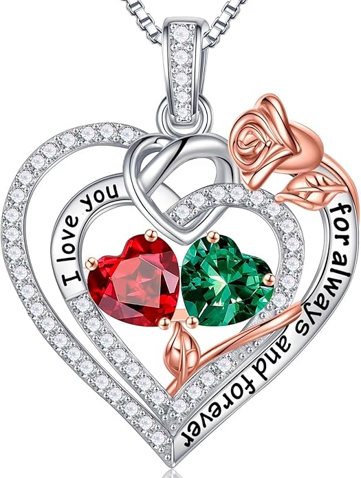 Iefil Valentines Day Gifts for Her Wife - 925 Sterling Silver Double Birthstone Necklace, Anniversary Birthday Gifts for Women, Jewelry Gift for Wife Girlfriend Mom Her
