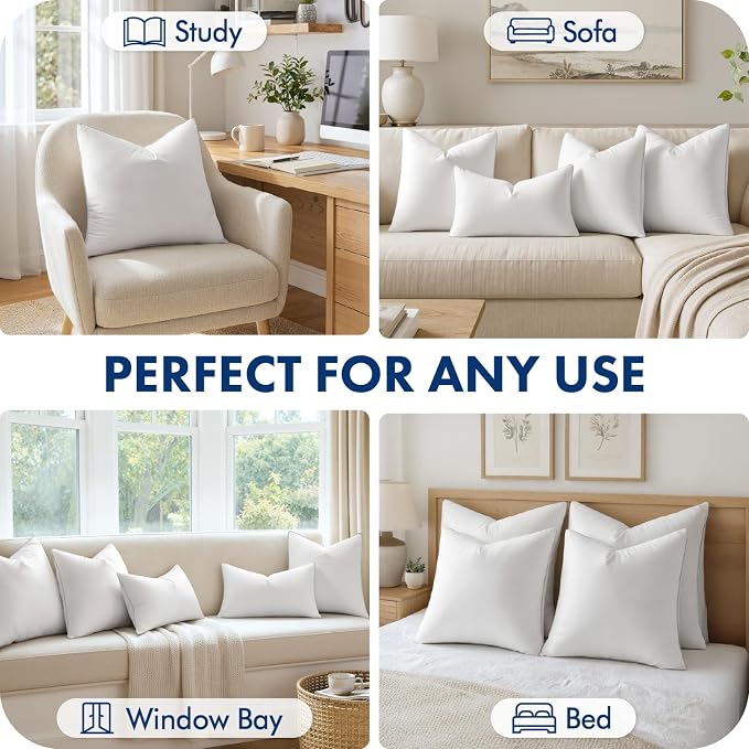 MIULEE 24x24 Inch Euro Pillow Inserts Pack of 2 with 100% Cotton Cover | Throw Pillow Inserts, Square Decorative Pillow Inserts for Sofa Bed Couch Bench