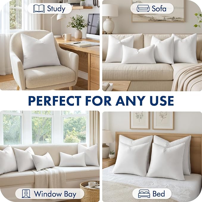 MIULEE 26x26 Inch Euro Pillow Inserts Pack of 4 with 100% Cotton Cover | Throw Pillow Inserts, Square Decorative Pillow Inserts for Sofa Bed Couch Bench