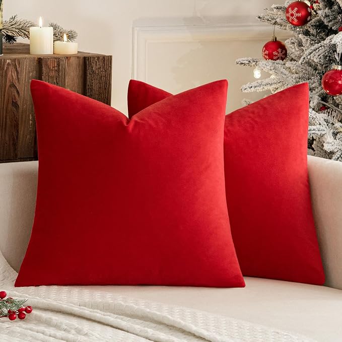 MIULEE Velvet Throw Pillow Covers 16x16 Inch Pack of 2 Bright Red | Soft Solid Small Decorative Pillow Covers, Modern Luxury Home Decor, for Couch Chair Sofa Bedroom Livingroom Car