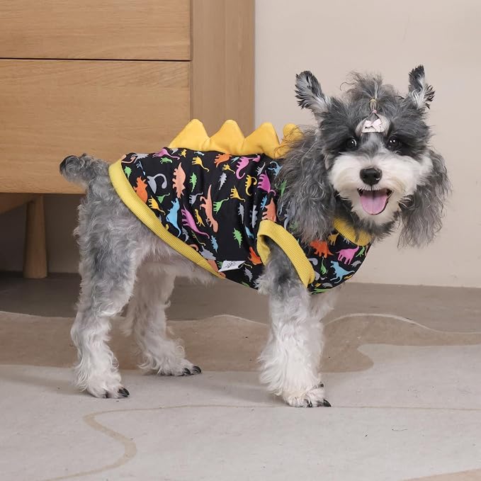 CuteBone Dinosaur Costume Dog Shirt, Stretchy Velvet T-Shirt Clothes for Small Dogs, Soft & Breathable Pet Tee Outfit Cat Apparel for Daily Wear, Cozy Pullover Design Puppy Fashion COSBX01S