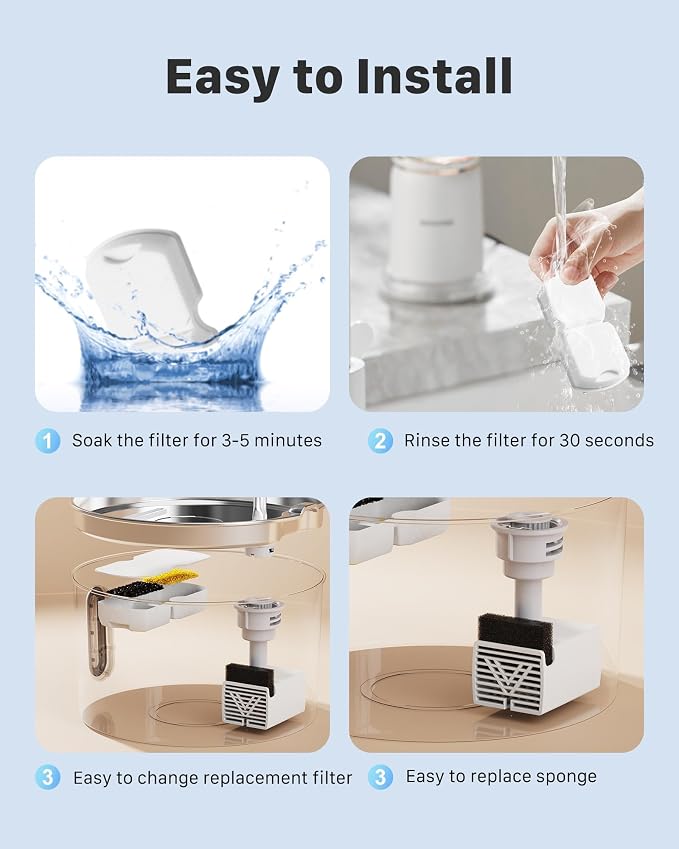 Cat Water Fountain Filter Replacement: 12 PCS Carbon & Sponges | Compatible with UMOCUOY/GIOTOHUN/HOOISE/ATMZIQXR/IHOUONE 74oz/88oz/108oz Stainless Steel Cat Fountains