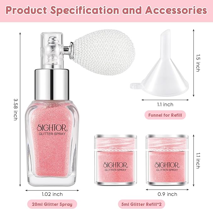 SIGHTOR Body Glitter Spray, 30ML Shiny Spray for Body Hair Face Clothing, Highlighter Powder Spray Shimmer Sparkle Pearl Powder Makeup Nail Art Spray for Stage Makeup Party (Pink)