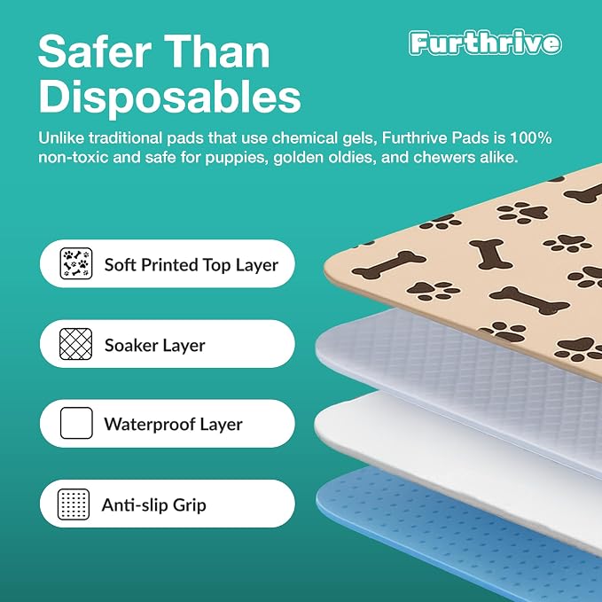 Furthrive Washable Pee Pads for Dogs with Pheromone Attraction, Reusable | Reusable Puppy Pads, Waterproof Non-Slip Training Pad 31.25 x 27.25 in, Pet-Friendly for Crates, Apartments (One Unit)