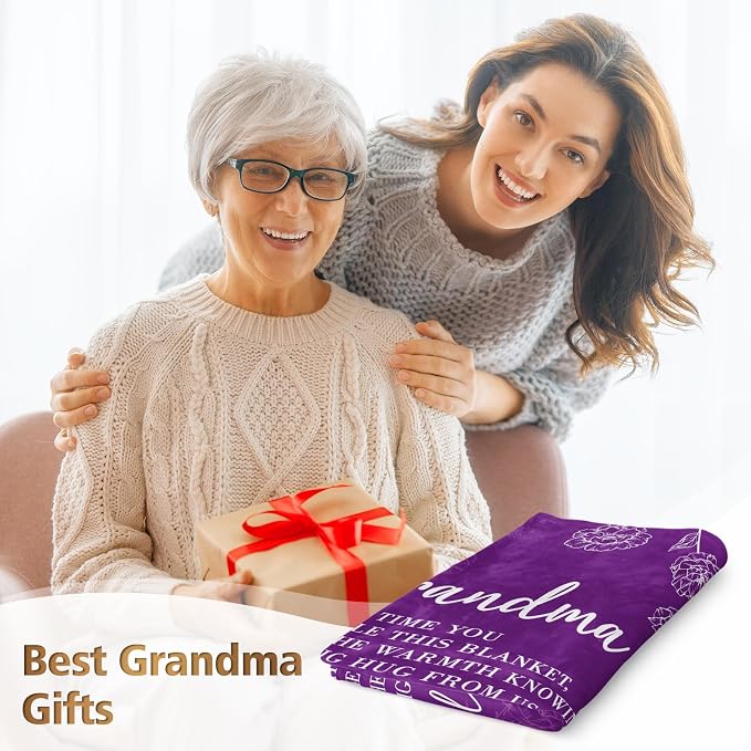 GiltGlimmer Grandma Gifts, Grandma Floral Blanket 50" x 60", Purple | Birthday Gifts for Grandma from Grandkids, to My Grandmother Soft Flannel Throw Blanket for Christmas Mothers Day