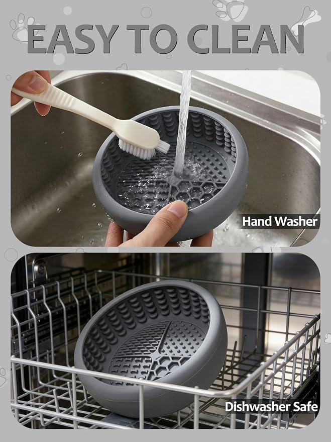 Dog Lick Bowl with Brush and Scraper, Anxiety Relief Lick Mat for Dogs, Non-Slip Freeze Licking Bowl Enrichment Puzzle Feeder for Distraction, BPA Free Silicone, Dishwasher Safe