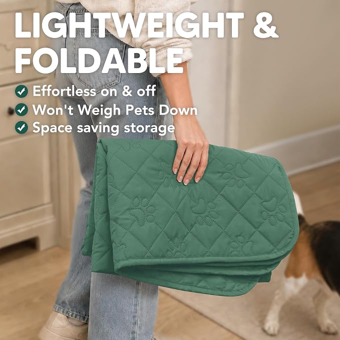 PAWFINITY Waterproof Loveseat Covers for Dogs, Pet Blanket for Couch | Paw Print Quilted, Hair Resistant, Anti Cat Scratch, Washable Protector for 2 Seat Sofa & Chair Cushion, 30x62 Inch, Green
