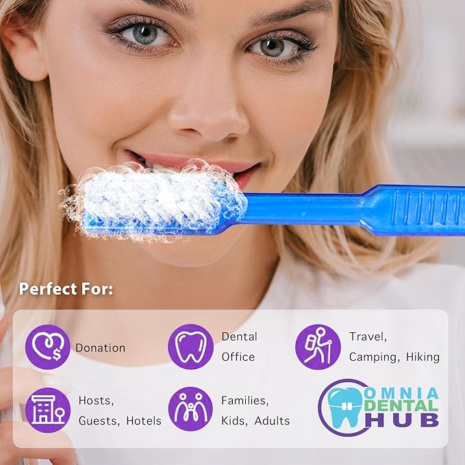 Omnia Disposable Pre-Pasted Toothbrushes | 200 Pcs Individually Wrapped Pre Pasted Toothbrush | Single Use Waterless Tooth Brush for Hotel, Camping, Homeless Gift | Multi Color