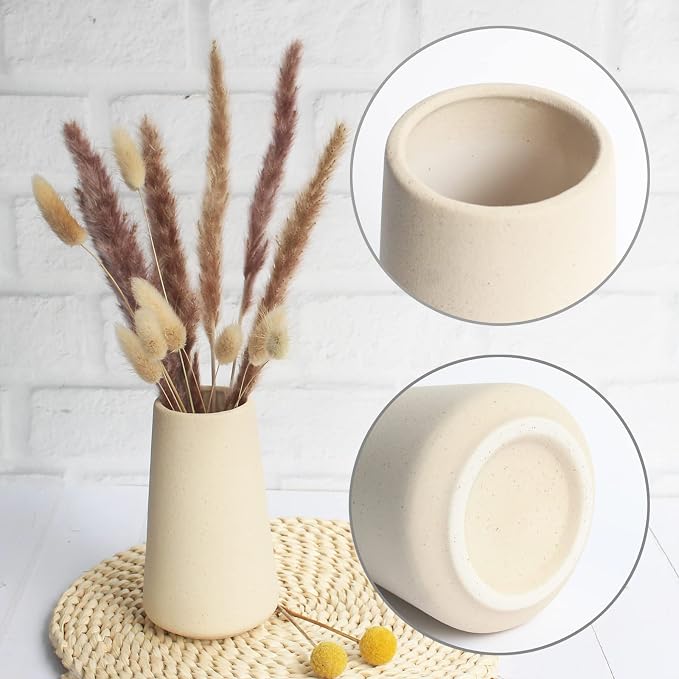YANLING 6 Pack Light Yellow Ceramic Vase for Flowers, 6 inch Modern Vases | for Pampas Grass Simple Shelf Decor, Boho Vases for Home Decor, Wedding Dinner Table Party Office