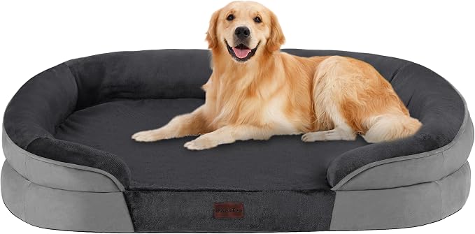 Dwanton Orthopedic Waterproof Large Dog Bed Sofa, Gel Memory Foam, 42" | Egg-Crate Foam Dog Sofa, Washable Pet Bed with Four Sided Bolster Cushion, Removable Cover & Non-Slip Bottom, Dark Grey