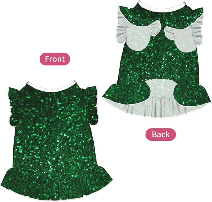 Cute Dog Dress for Small Dogs Girl,Sleeveless Cat Dresses Soft Breathable Dog Clothes Summer Puppy Dress Green Sequin Sparkle Pet Skirt Dog Outfits Chihuahua Yorkies Dresses