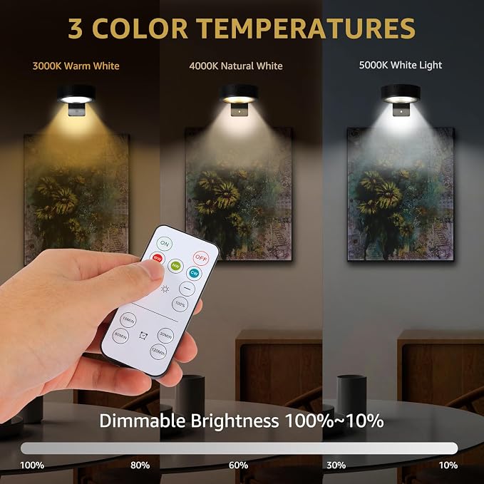 MIOBLUE 3Pack Rechargeable Battery Pictureainting Light with Remote Control Dimmable and Timer, Magnetic Art Display Puck Light 3 Lighting Modes for Paintings Wall Decor