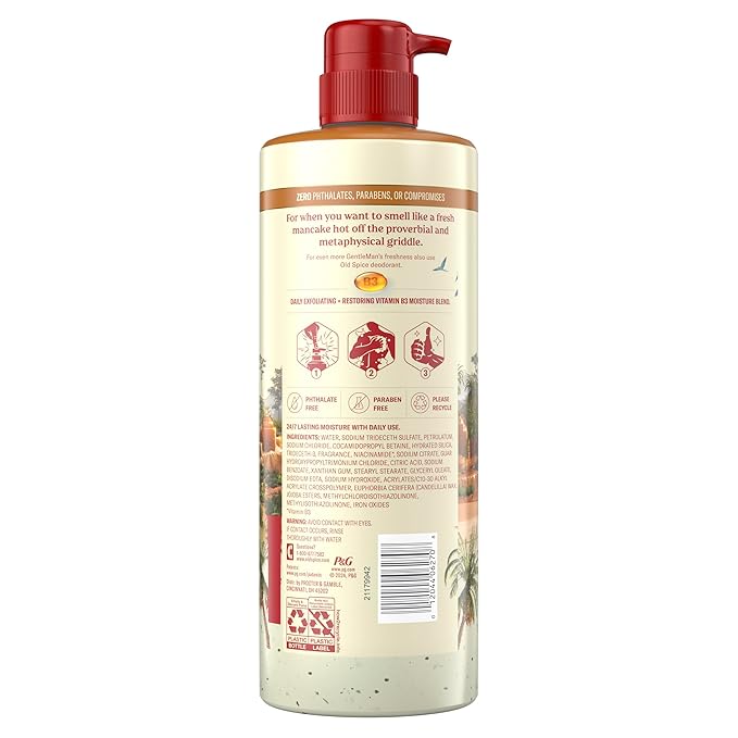 Old Spice GentleMan's Exfoliating & Moisturizing Body Wash for Men, 24/7 Shower Fresh with Long Lasting Scent, Renewing Vitamin B3 Blend, Brown Sugar + Cocoa Butter Scent, 26 oz