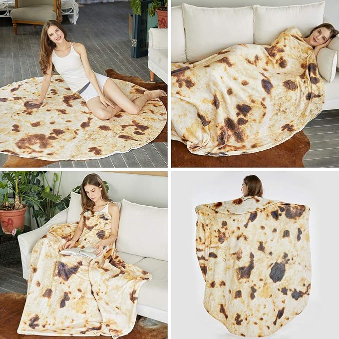 SeaRoomy 80 in Burrito Tortilla Blanket, Funny Oversized Blanket, Brown | Novelty White Elephant Christmas Birthday Gifts, Gag Gifts for Adult Women Men, Soft & Warm Fluffy Flannel, Double Sided