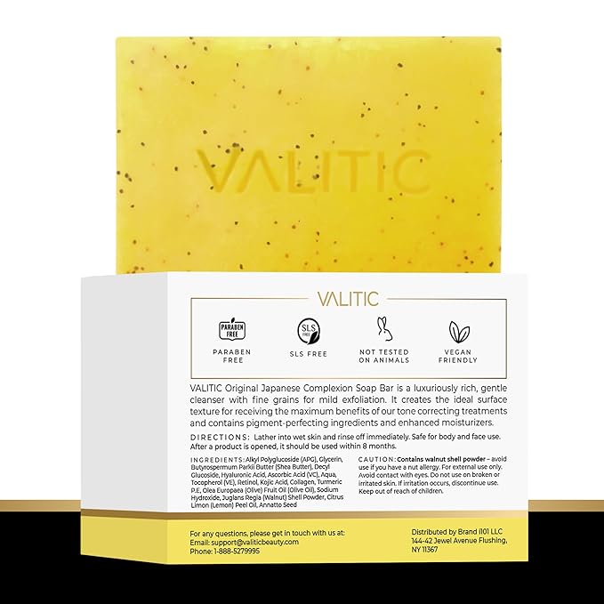 VALITIC Lemon Turmeric Soap for Dark Spots - Kojic Acid Soap for Face and Body - Exfoliating Bar for Brightening, Skin Tone Corrector with Retinol, Vitamin C, Collagen and Hyaluronic Acid - 1 Pack