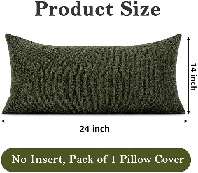 JoraLion 14x24 inch Boucle Lumbar Pillow Cover, Army Green Woven Texture Neutral Long Pillow Cover Breathable Cushion Case for Couch Sofa Bed Living Room Home Decor (Cover Only)