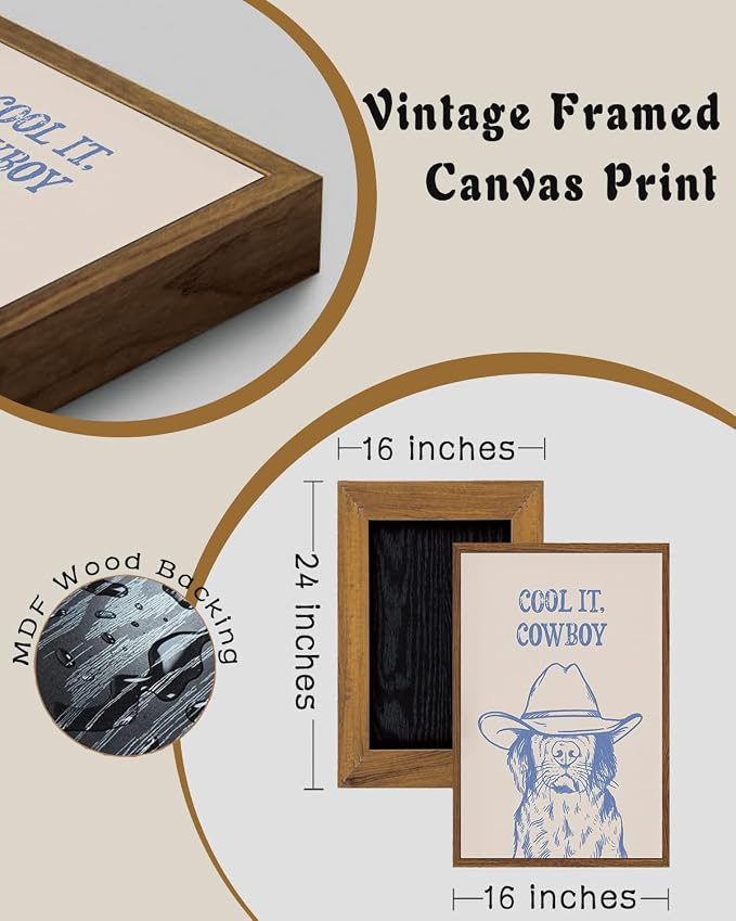 ZZLWBKGL Western Wall Decor Cool It Cowboy Wall Art Cowboy Dog Canvas Art | Vintage Artwork Funny Animal Picture for Living Room Bathroom Nursery 16x24in