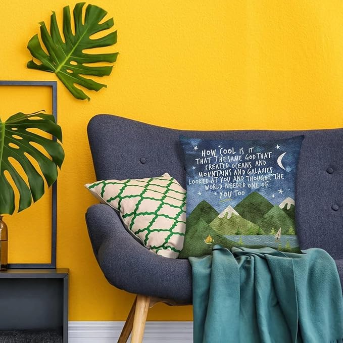 Littlefa Mountains Throw Pillow Cover-The Same God Creation,Inspiring Gifts | Christian Inspirational Throw Pillow Cover 18x18 In, Mountains Nature Decorative Pillow Cover Pillowcase for Kids Adults