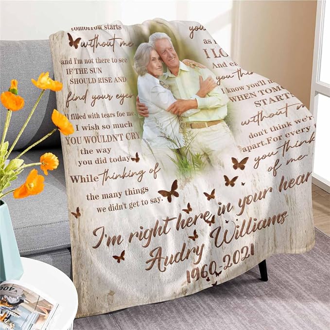 Custom Memorial Blanket with Photo - Sympathy Gift for Loss of Loved One | in Loving Memory Personalized Sympathy Blanket for Loss of Dad Mom Husband Wife Friend Memory of Loved One Gifts, Made in USA