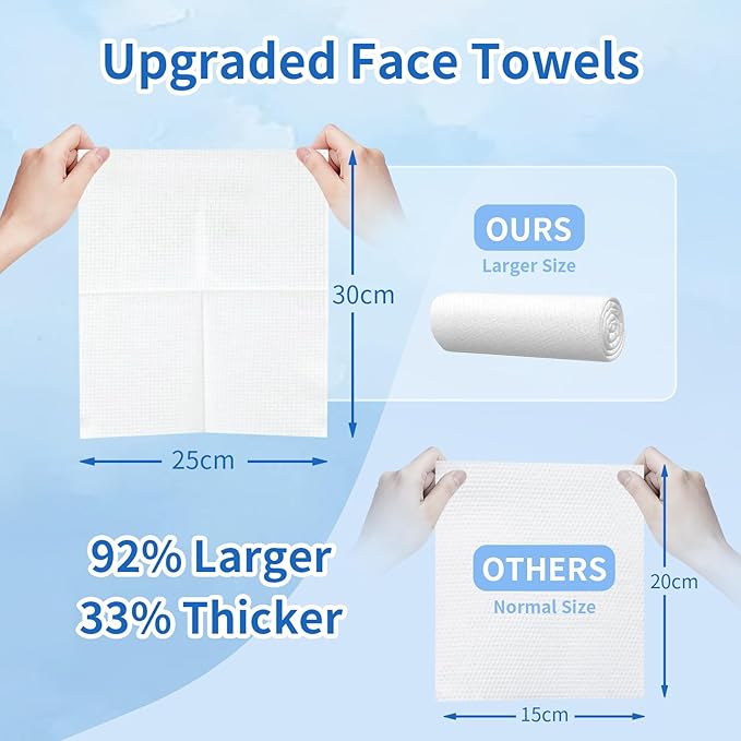 Clean Skin Face Towels XL,Disposable Face Towelettes (50 Count) Plant Based Cleansing Towelettes for skin care,Makeup Removal,Unscented Facial Cloths, Soft and Gentle,100% viscose fiber