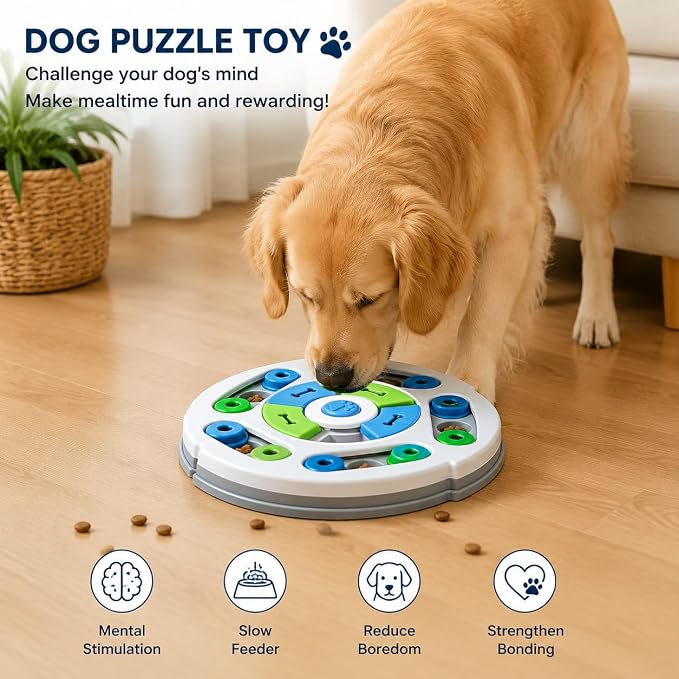 LOS ANDES Dog Puzzle Toy, Interactive Treat Dispensing Slow Feeder Enrichment Game for Small Medium Puppies