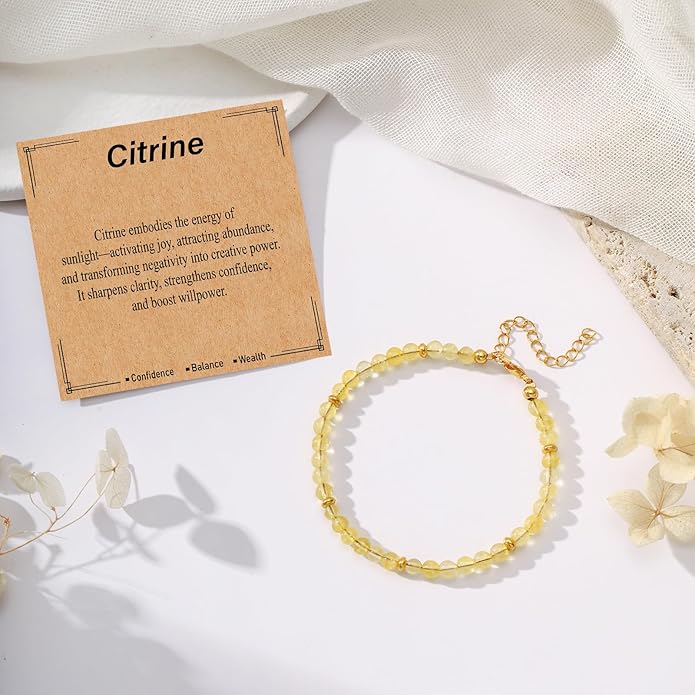 Natural Healing Crystal Bracelet for Women, Anxiety Relief Healthy Pregnancy Triple Protection Citrine Jewelry Gift for Friends Daughter Sister Mom Colleague