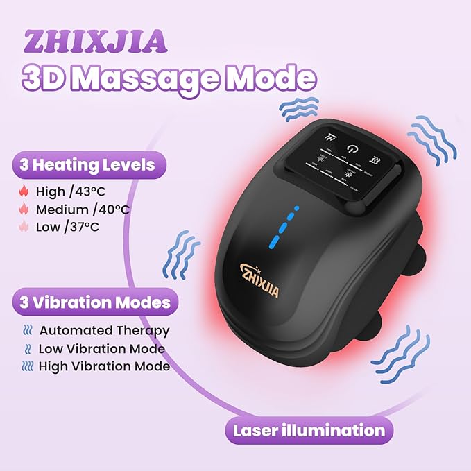 Knee Massager with Heat, 3-in-1 Smart Portable, 3 Vibration Modes and 3 Heating Levels LED Vitality Joints Knee Massager, Gift for Men and Women, Black