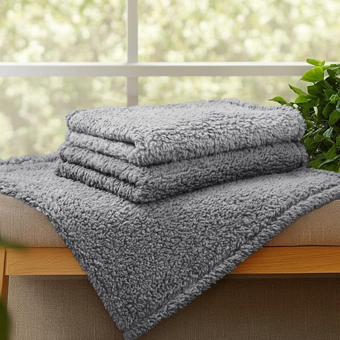 1 Pack 3 Calming Blankets Fluffy Premium Fleece Pet Blanket Soft Sherpa Throw for Dog Puppy Cat Grey Small (23" x16'') | Fluffy Throw Blanket Washeble for Crate Bed Couch Indoor. Cozy Pet Blanket, Puppy Essentials Dog gift,Grey,Small