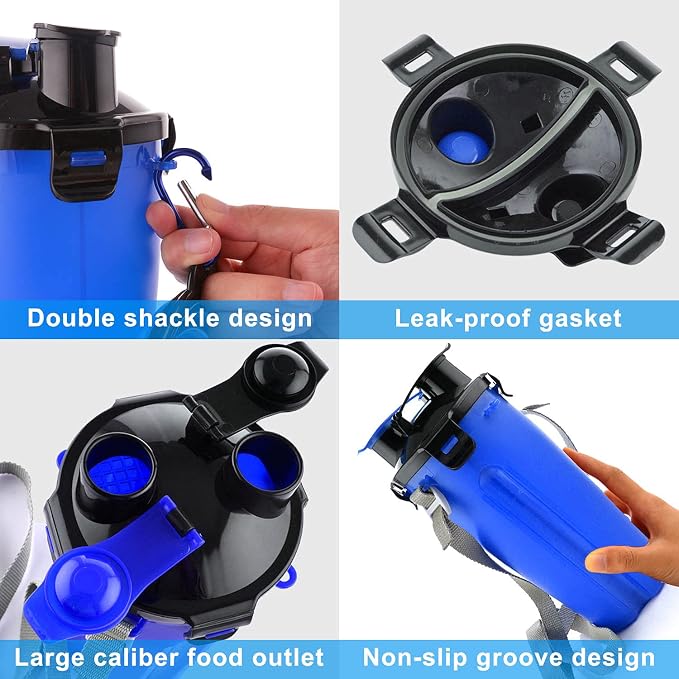 Dog Travel Water Bottle Collapsible Bowls, 2 in 1 Pet Food Container with Collapse Bowls, Outdoor Portable Water Bowls for Walking, Traveling, Camping and Hiking (Blue)